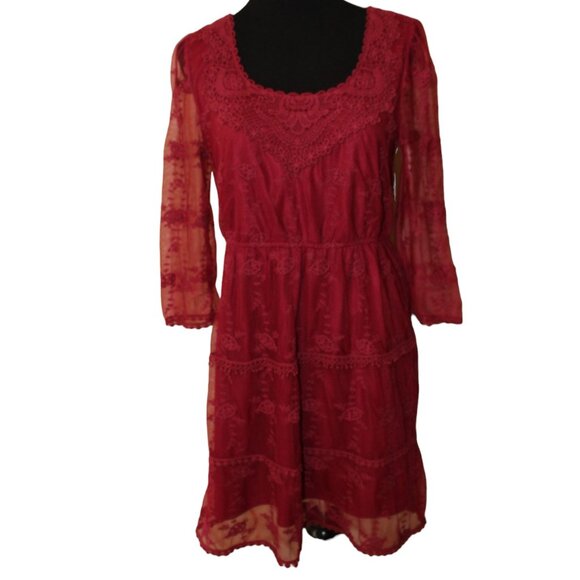 Altar'd State Dresses & Skirts - Altar'd State Burgundy Maroon Lace Crochet Dress M Boho Party Casual EUC CUTE!